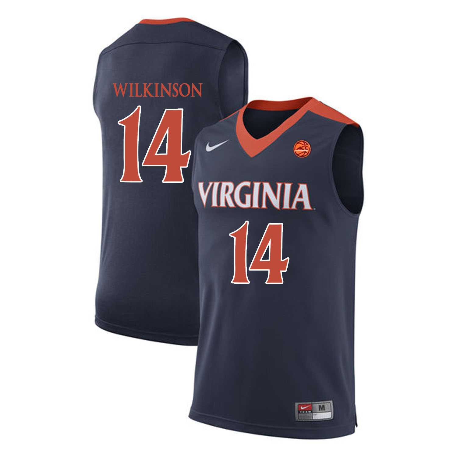 Virginia Cavaliers 14 Isaiah Wilkinson Navy College Basketball Jersey Dzhi